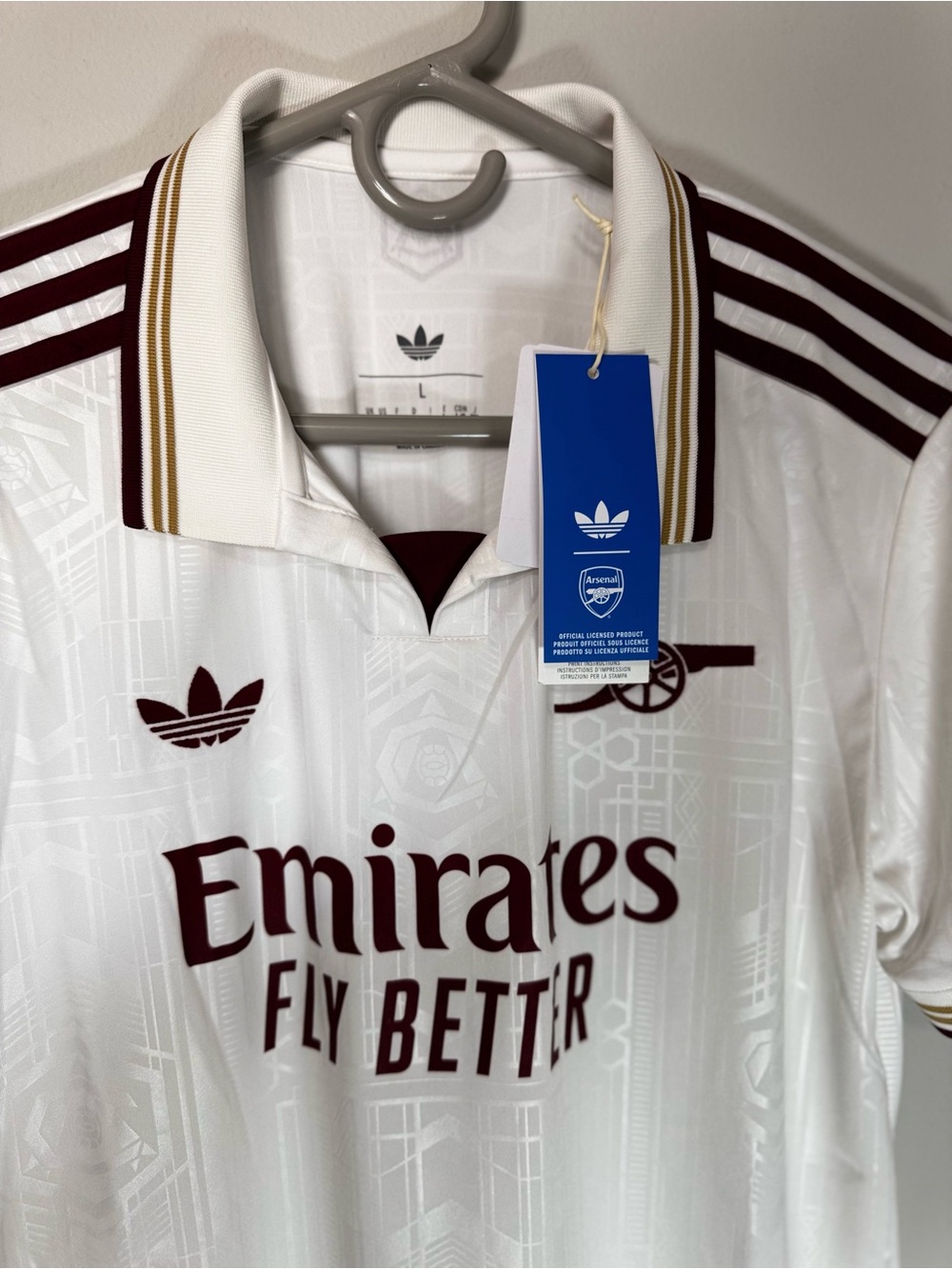 adidas Arsenal White & Maroon Away Football Shirt - Picture 6 of 7
